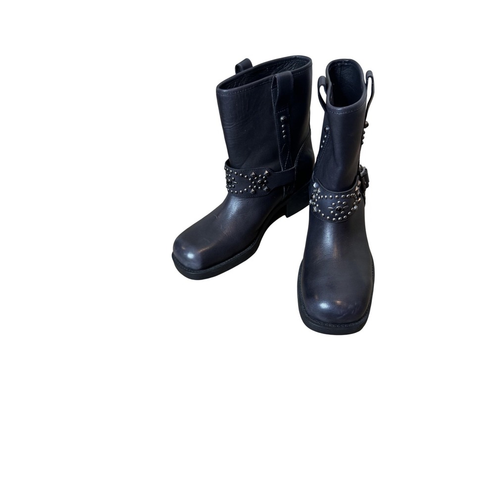 Ash Tequila Biker Boots Womens Size 8.5 Black Studded Harness Mid Calf